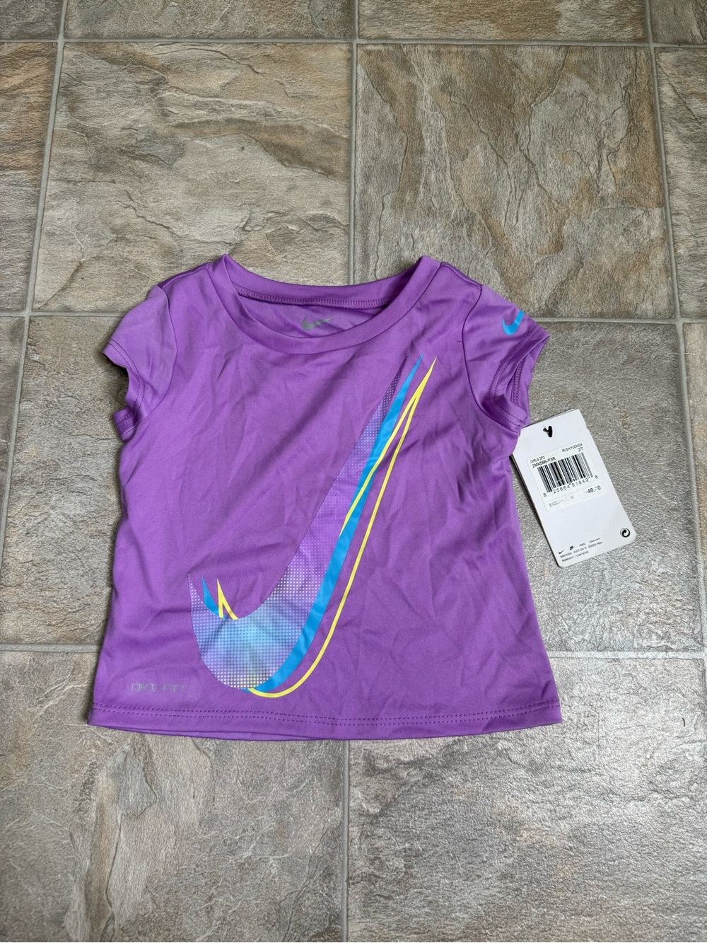 Nike Dri Fit Rush Fuchsia Shirt Girls Size 2T Toddler Purple 2MK566-P3R NWT